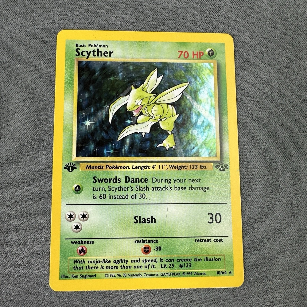 1999‎ Pokemon Jungle Scyther 10/64 1st Edition Holo Rare WOTC MP